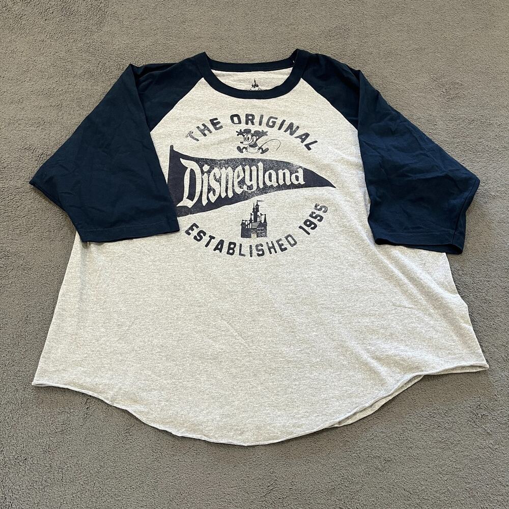 Disney Parks Disneyland Gray Blue Short Sleeve Baseball T-Shirt Men's Size 3XL